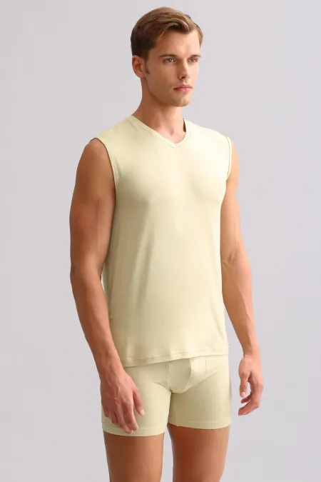 Mısırlı BAMBOO ZEUS LUXURY Regular Fit V-Neck Athletic Tank Top/T-Shirt Khaki Island