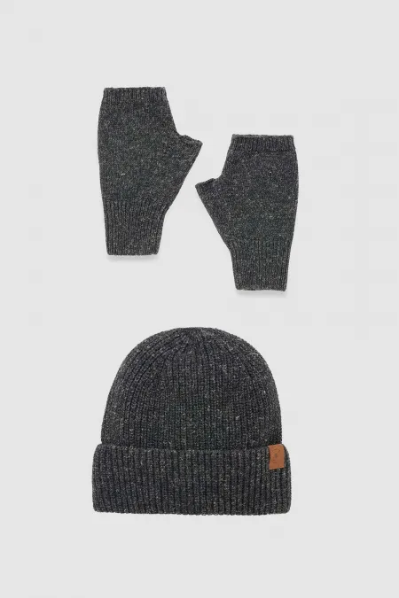 Unisex Yün Bere Eldiven Takımı - Milda Siyah
