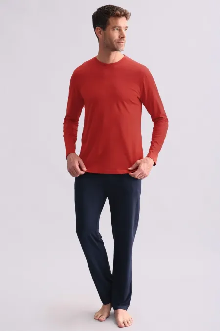 Ensemble pyjama à manches longues pour homme, en mélange modal et coton égyptien, rouge
