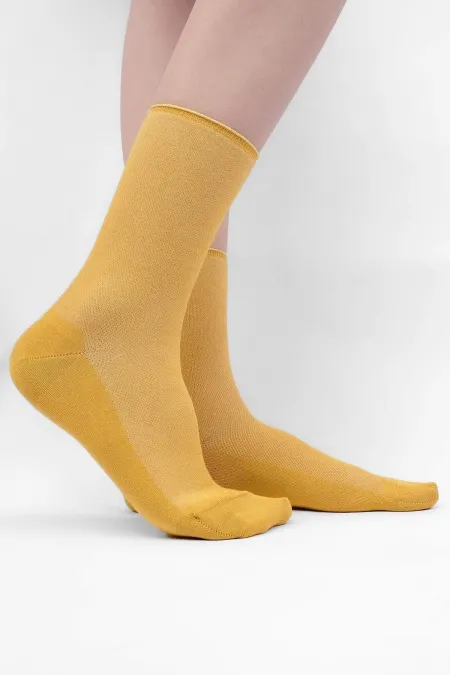 Mısırlı Kadın Bambu Tekli Diabetiker Lastiksiz Soket Çorap Sarı