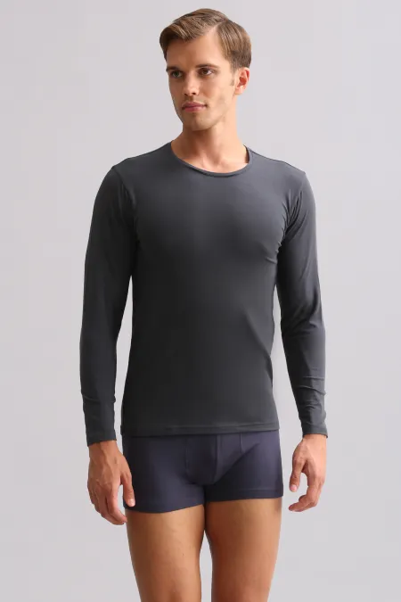 BAMBU HERCULES Slim Fit Bisiklet Yaka Uzun Kollu Erkek  Fanila Antrasit