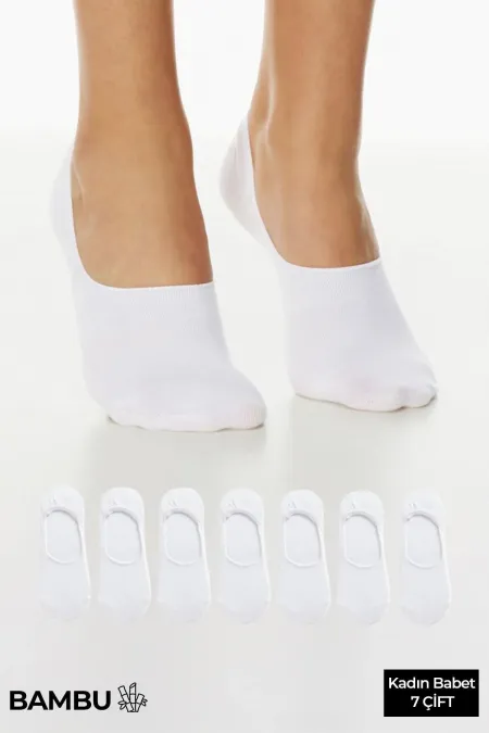 BAMBU Kadın Kutulu 7 Çift Babet Çorap Beyaz