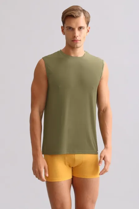 Mısırlı ORGANIC Pamuklu ZEUS LUXURY Regular Fit Bisiklet Yaka Sporcu Atlet / T-Shirt Haki Zeytin