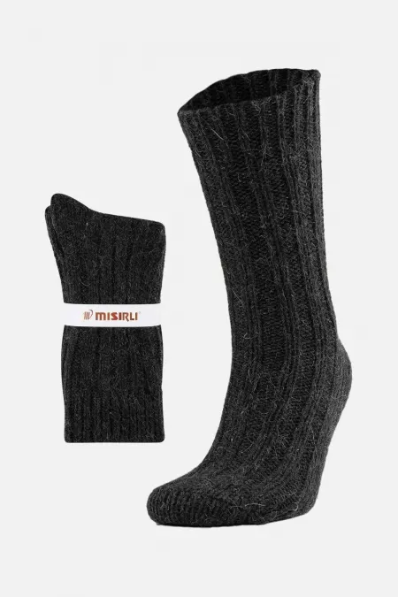 Mısırlı Unisex 5-Ply Alpaca Wool Winter Single Sock Anthracite