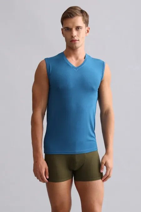 Mısırlı ORGANIC Pamuklu HERCULES Slim Fit V Yaka Sporcu Atlet / T-Shirt Petrol