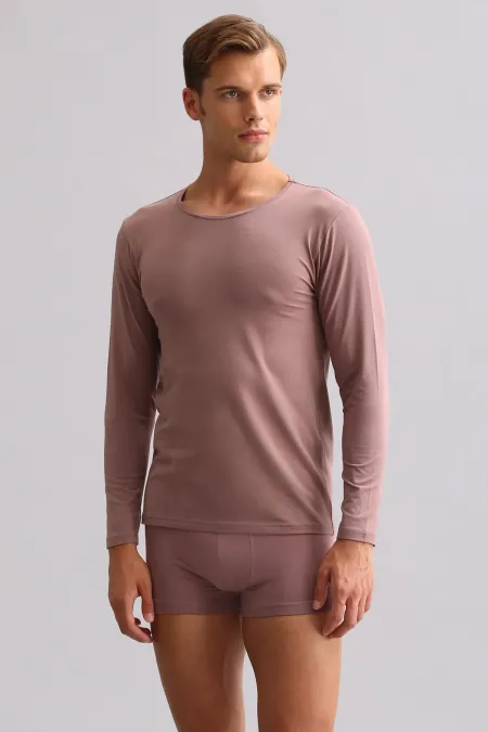 Mısırlı Modal By TENCEL HERCULES Slim Fit Bisiklet Yaka Uzun Kollu Fanila / T-Shirt Lavender