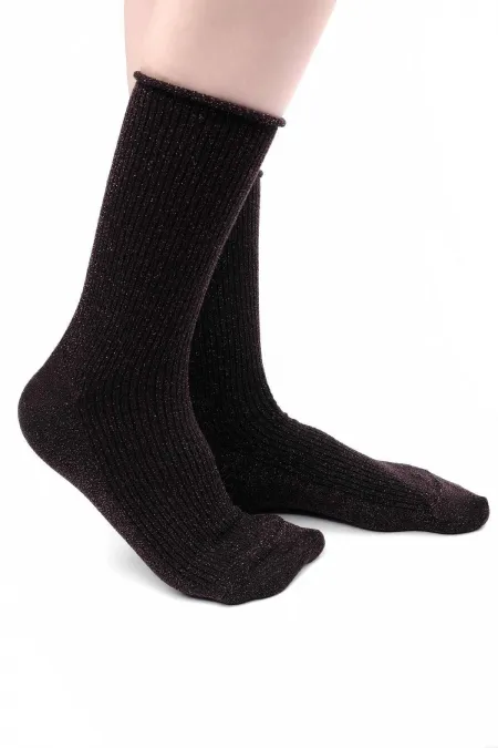 Mısırlı Kadın Bambu Simli Soket Çorap Koyu Kahverengi