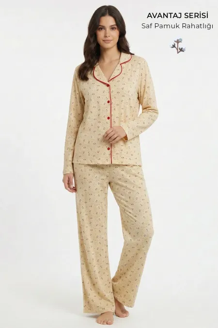 Ensemble pyjama femme motif bonhomme de neige égyptien, écru