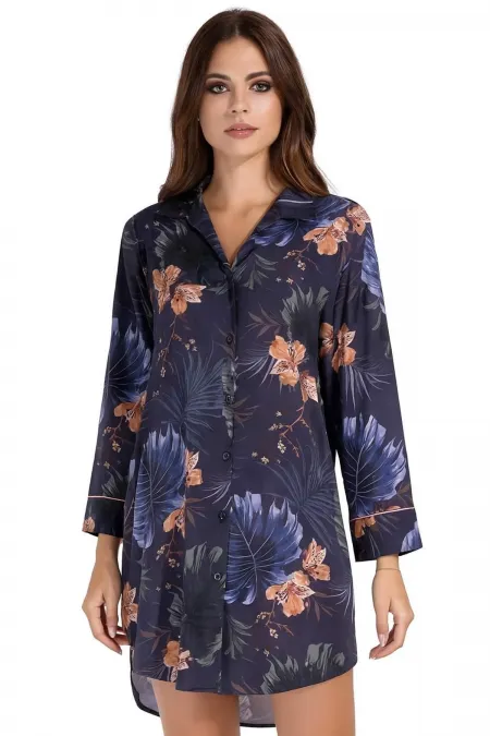Mısırlı Kadın SATEN Uzun Kollu Gömlek Lacivert