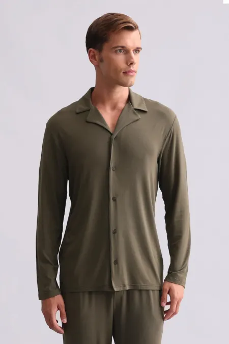 Chemise égyptienne à manches longues en modal kaki