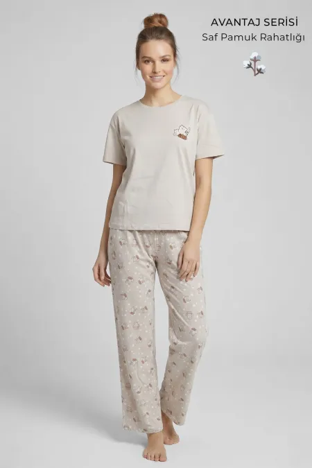 Mısırlı Kadın Pamuklu Pijama Takım Taş