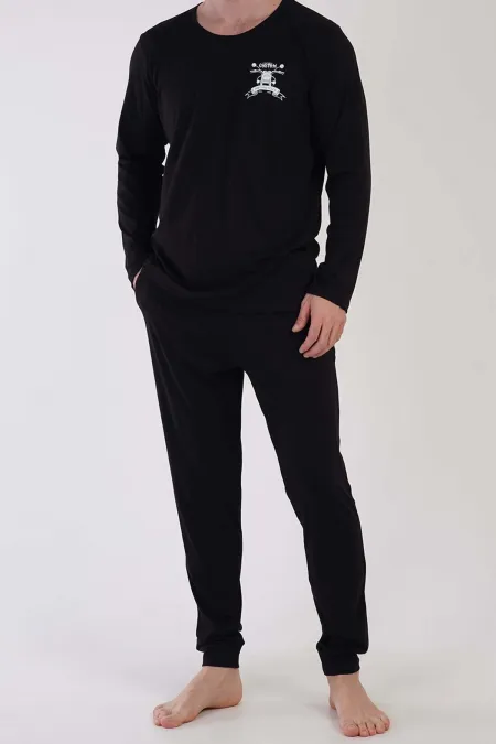 Ensemble pyjama égyptien noir à manches longues en coton pour homme