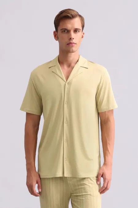 Chemise égyptienne pour homme en bambou à manches courtes, vert sauge