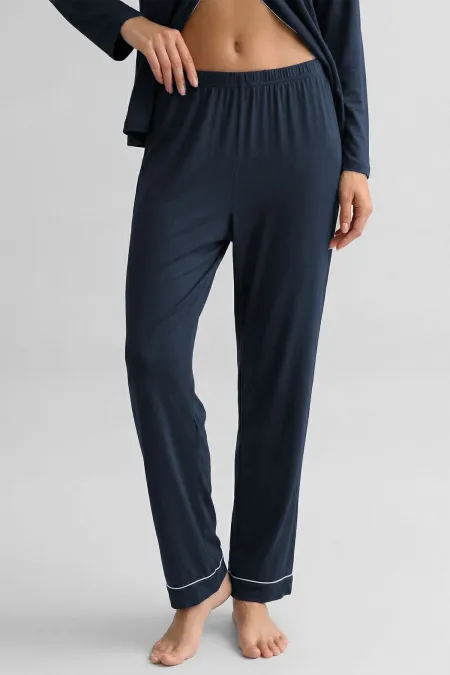 Bas de pyjama en bambou pour femme, style égyptien, avec taille élastique, bleu marine