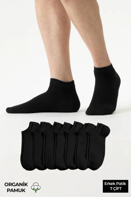 Coffret de 7 paires de chaussettes courtes pour homme en coton biologique, noires