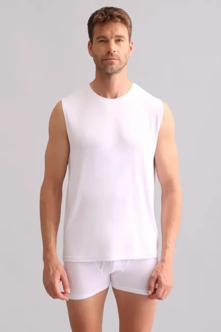 Mısırlı BAMBOO ZEUS Regular Fit Crew Neck Athletic Tank Top / T-Shirt White