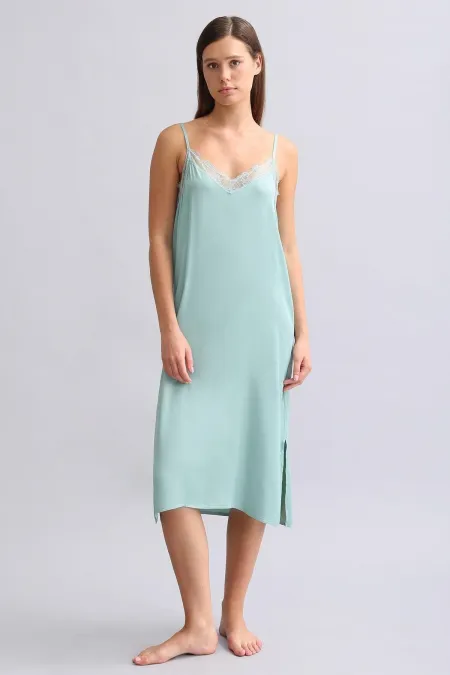 Nuisette en satin pour femme avec détails en dentelle, vert clair