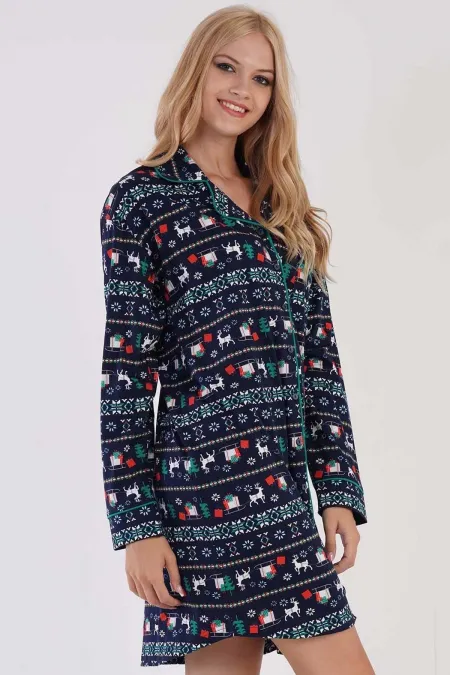 Women's Cotton Long-Sleeve Shirt Dress Indigo