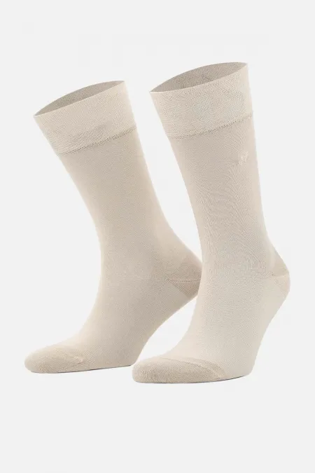 Mısırlı Erkek Merserize Tekli Nakışlı Süper İnce Soket Çorap Bej
