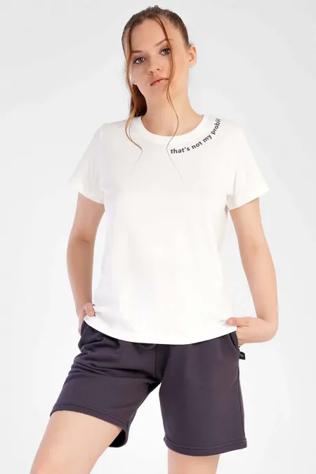 Kadın Pamuklu Kısa Kol Şort Takımı Beyaz