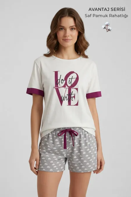 Egyptian Women's Printed Shorts Set White-Gray Egyptian Women's Printed Shorts Set White-Gray