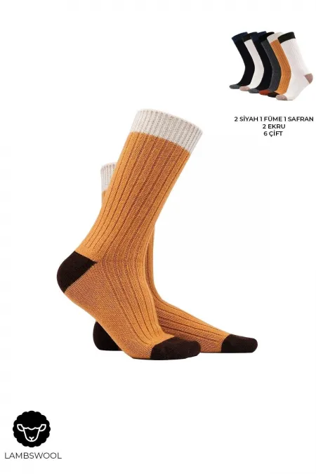 Mısırlı Kadın Kuzu Yünü 6 Çift Kutulu Soket Çorap Çok Renkli