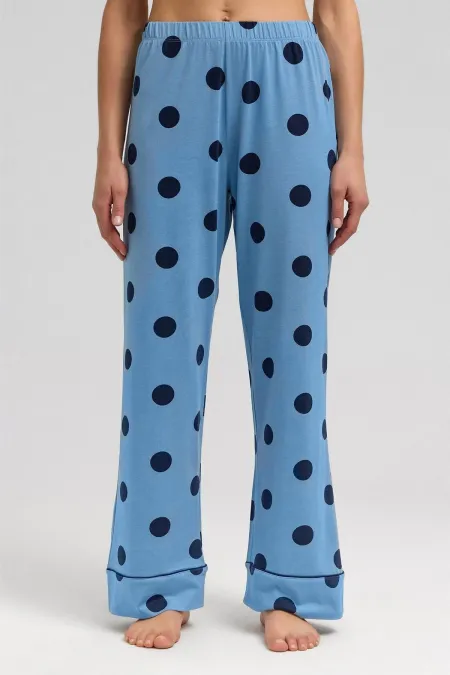 Pantalon de pyjama égyptien pour femme, en maille modal à pois, bleu ciel