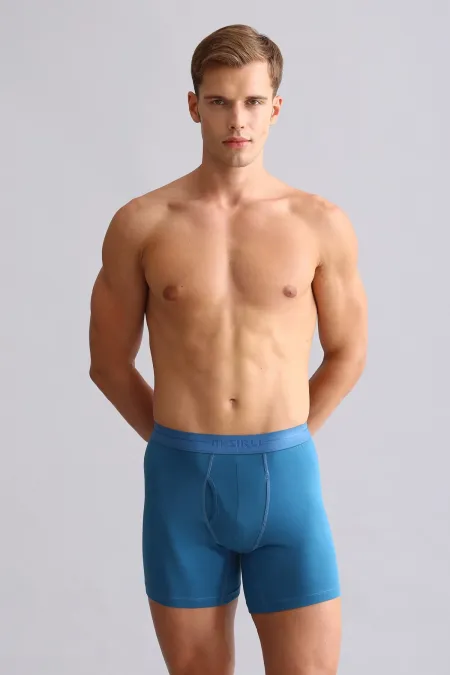 Boxer long SPARTACUS PLUS PERFORMANCE en coton biologique égyptien, couleur bleu pétrole