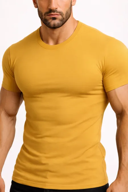 Mısırlı ORGANIC Pamuklu HERCULES Slim Fit Bisiklet Yaka Fanila / T-Shirt Hardal