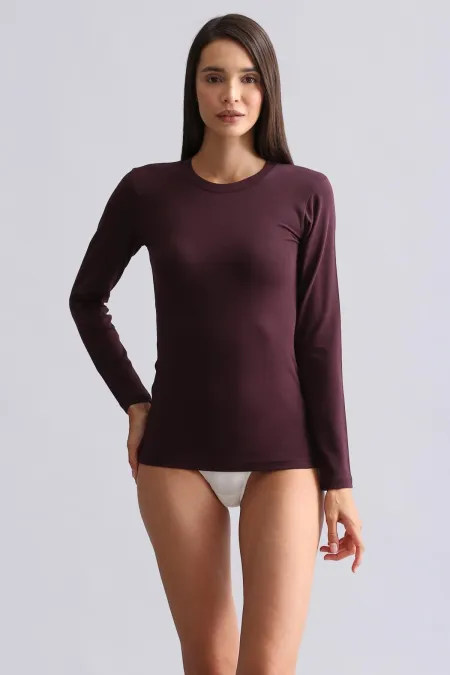 Mısırlı Modal By TENCEL BRITT Bisiklet Yaka Uzun Kollu Fanila / Sweatshirt Mor