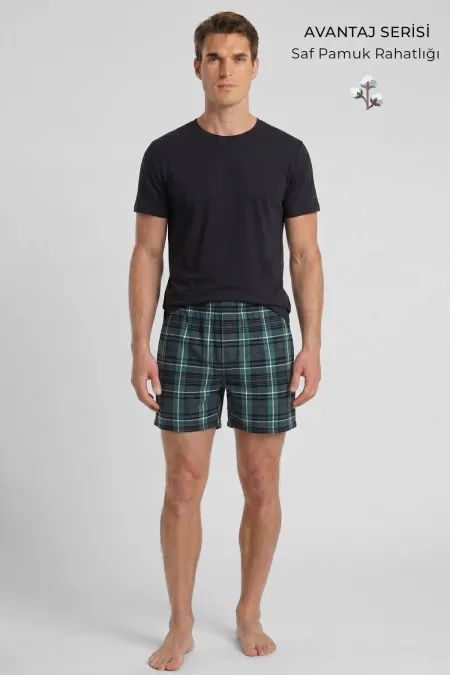 Mısırlı Erkek Ekoseli Kısa Short Pijama Zümrüt Yeşil