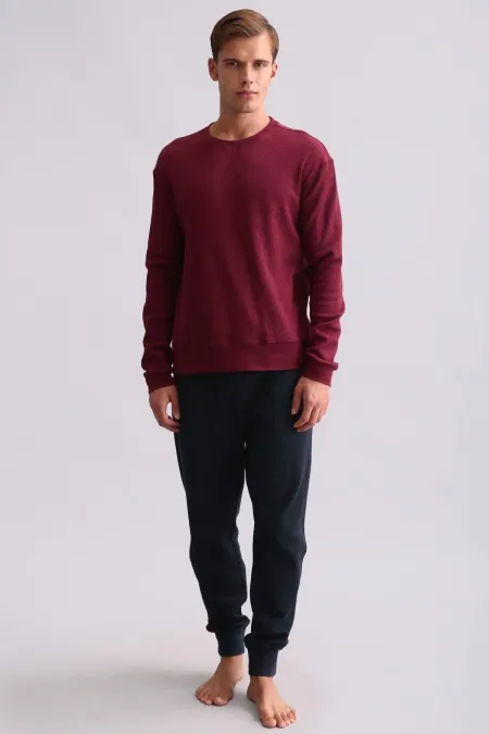 Ensemble pyjama à manches longues en coton pour homme, couleur bordeaux, d'origine égyptienne