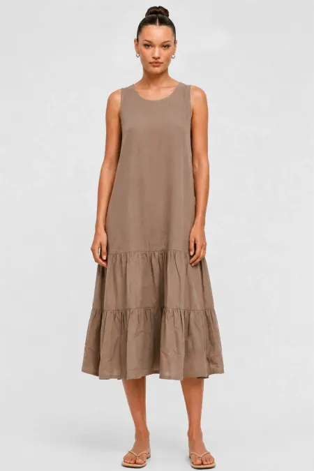 Robe sans manches en coton beige pour femme égyptienne Robe sans manches en coton beige pour femme égyptienne