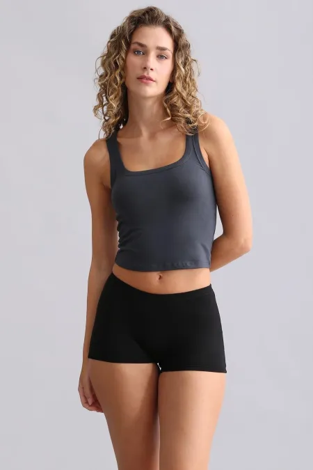 Mısırlı Modal By TENCEL U HELEN Kalın Askılı Crop / T-Shirt Antrasit