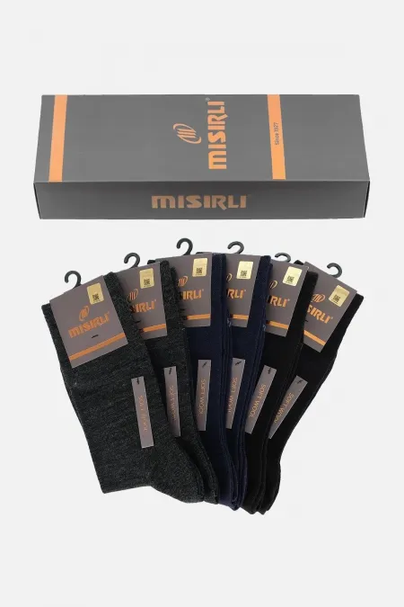 Mısırlı Erkek Soft Wool (Koyun Yünü) Kutulu 6 Çift Soket Çorap Çok Renki