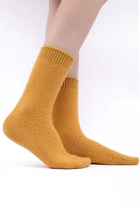 Chaussettes égyptiennes en laine de mouton, couleur safran, à une seule chaussette