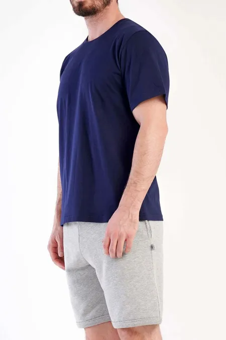 Mısırlı Erkek Pamuklu Kısa Kol Şort Pijama Takımı Lacivert