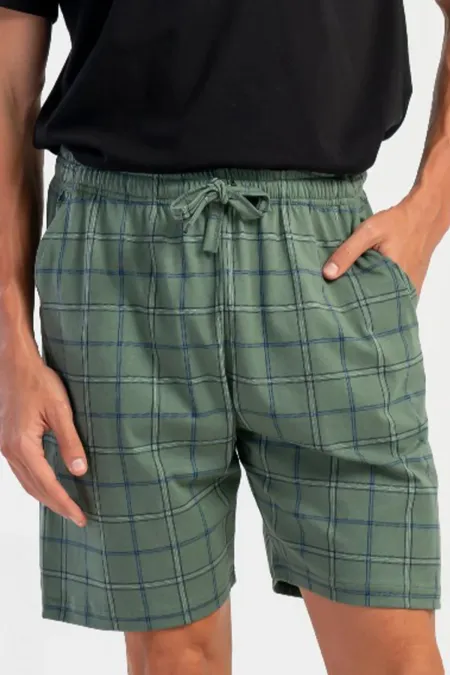 Short en coton à carreaux vert pastel pour homme