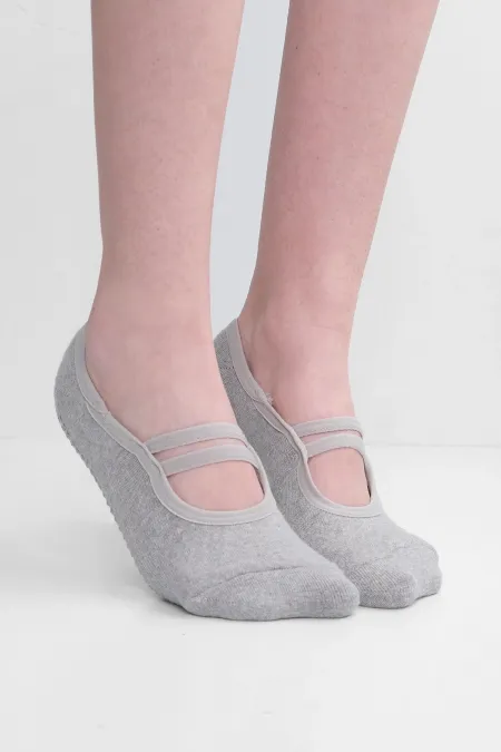 Mısırlı Women's Non-Slip 2 Pairs Elastic Top Pilates and Yoga Socks Grey