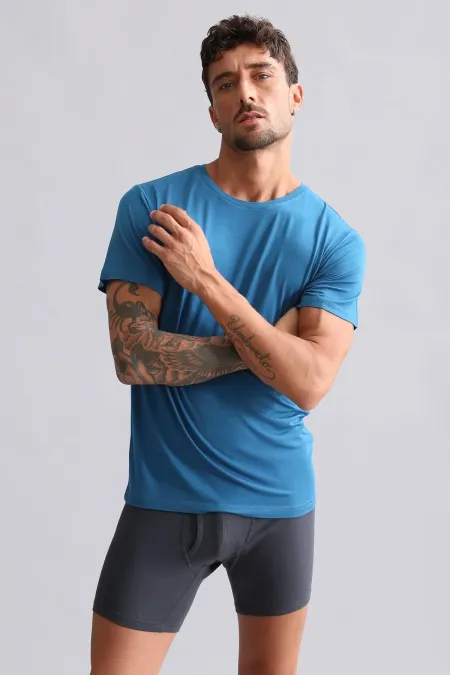 Mısırlı BAMBU HERCULES Slim Fit Bisiklet Yaka Fanila / T-Shirt Petrol