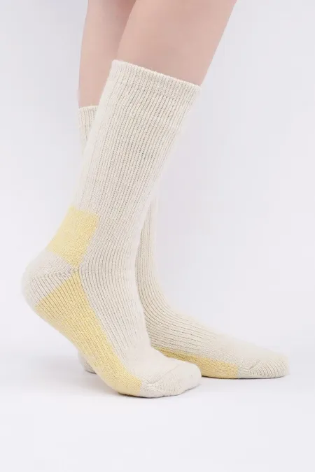 Chaussettes d'hiver unisexes en laine éponge d'alpaga égyptienne, écru/jaune