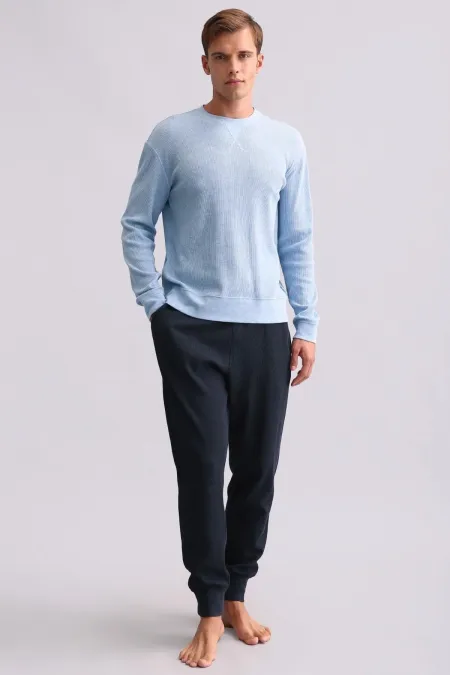 Ensemble pyjama égyptien pour homme en coton à manches longues, bleu