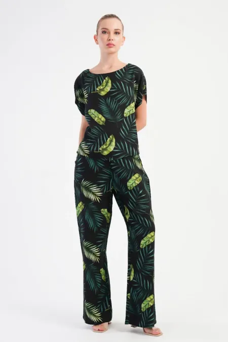 Ensemble pantalon à motifs en viscose pour femme égyptienne, vert