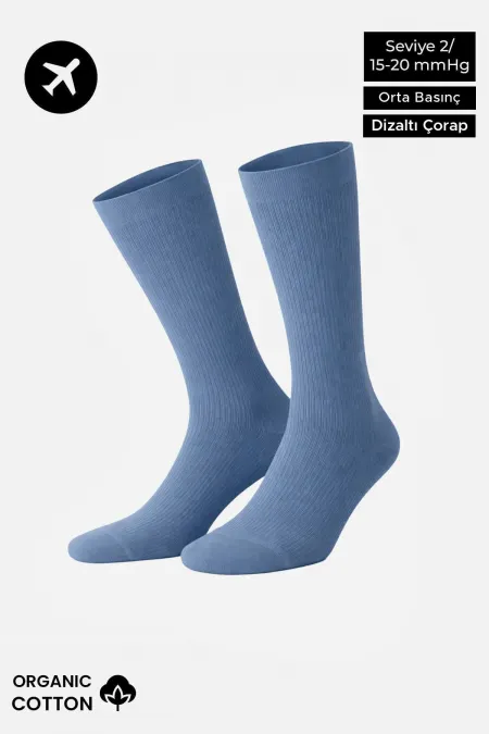 Chaussettes hautes unisexes en coton biologique égyptien, style aviateur et pilote, avec technologie de serrage spéciale, bleu marine