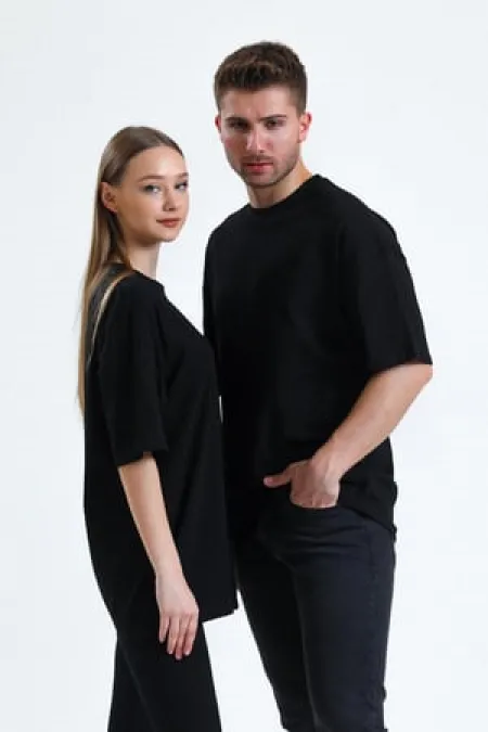 Mısırlı Unisex Pamuklu Oversize Relax Fit Tişört Siyah