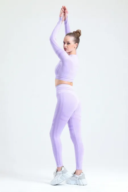 Mısırlı Kadın Kalça Toparlayıcı Çemberli Crop-Tayt Takım Lila