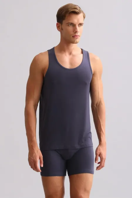 Mısırlı BAMBOO ZEUS LUXURY Regular Fit Basic Tank Top Anthracite