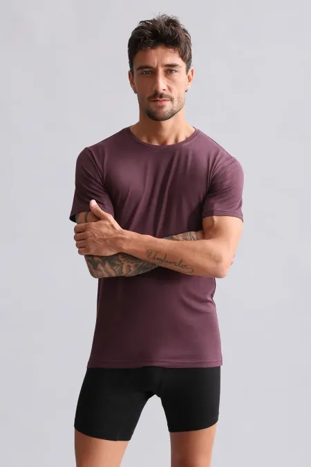Mısırlı BAMBU HERCULES Slim Fit Bisiklet Yaka Fanila / T-Shirt Mor