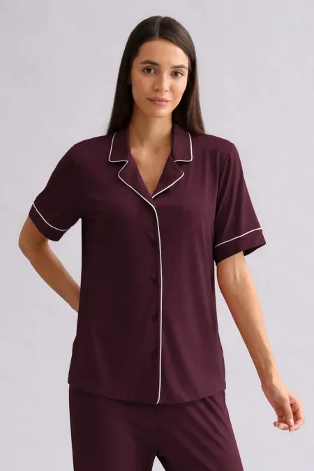 Chemise égyptienne à manches courtes en bambou, bordeaux