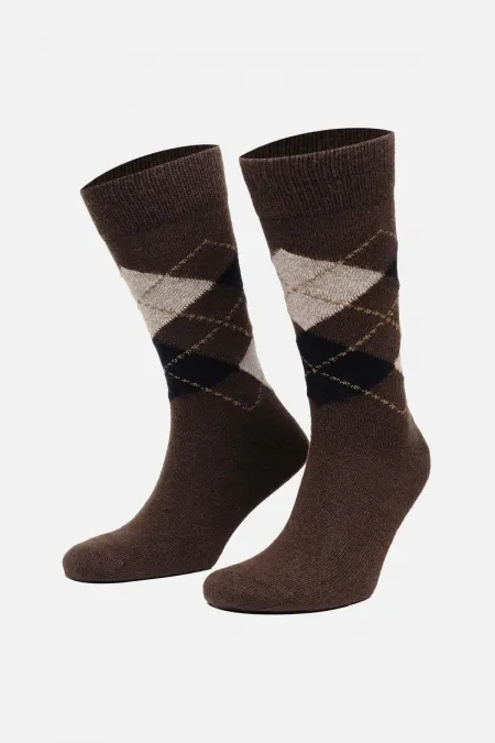 Mısırlı Erkek Koyun Yünü Tekli Soket Çorap Kahverengi